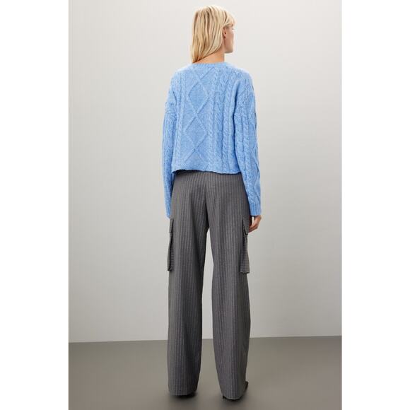 RACHEL PARCELL Baby Blue Cable Knit Long Sleeve Crewneck Sweater size Small - Picture 2 of 14